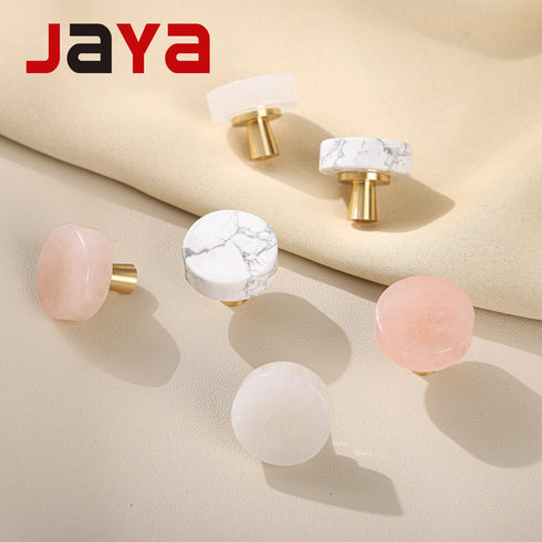 JAYA Natural Door Knob Stone Marble Brass Cabinet Drawer Knobs Cupboard Dresser Drawer Pulls Handles Knobs Furniture Door Handle