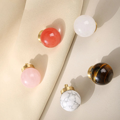 JAYA Natural Door Knob Stone Marble Brass Cabinet Drawer Knobs Cupboard Dresser Drawer Pulls Handles Knobs Furniture Door Handle