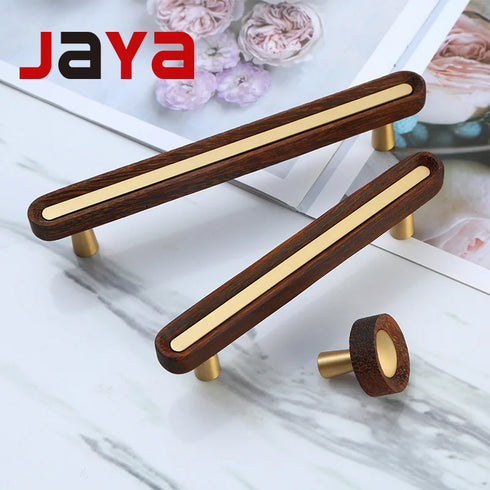 JAYA New Chinese Solid Wood Cabinet Door Handle Chicken Wing Wood Wardrobe Cabinet Nordic Simple Wooden Brass Drawer Handle Knob