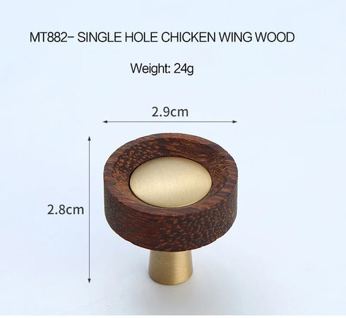 JAYA New Chinese Solid Wood Cabinet Door Handle Chicken Wing Wood Wardrobe Cabinet Nordic Simple Wooden Brass Drawer Handle Knob
