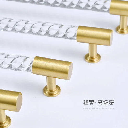 JAYA New Design Brass Acrylic Twisted Pattern Furniture  Door Handle Brass Wardrobe Drawer Pulls Handle Knobs