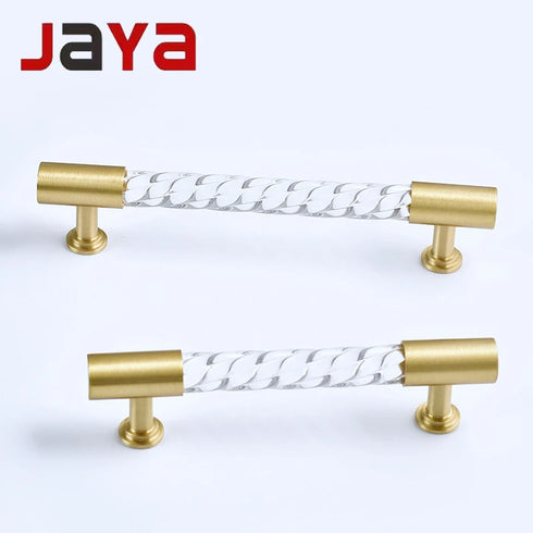 JAYA New Design Brass Acrylic Twisted Pattern Furniture  Door Handle Brass Wardrobe Drawer Pulls Handle Knobs