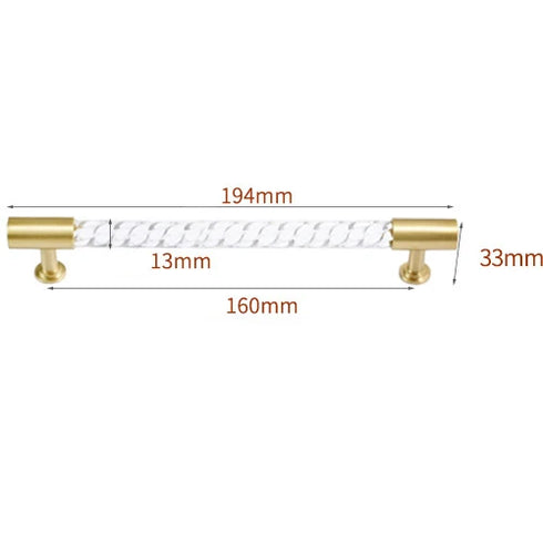 JAYA New Design Brass Acrylic Twisted Pattern Furniture  Door Handle Brass Wardrobe Drawer Pulls Handle Knobs