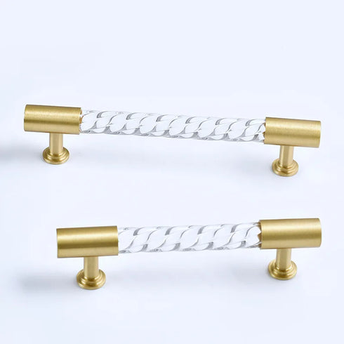 JAYA New Design Brass Acrylic Twisted Pattern Furniture  Door Handle Brass Wardrobe Drawer Pulls Handle Knobs
