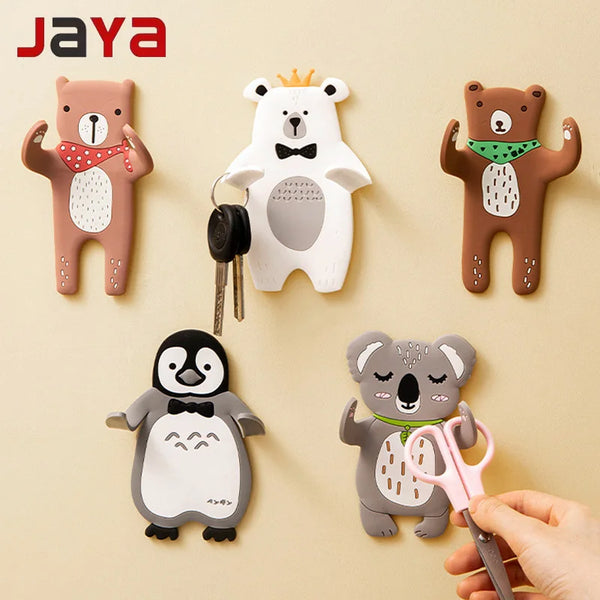 JAYA No-punch Rag Plug Cartoon Animal Hook Fridge Sticker Kitchen Bathroom Creative Towel Rack Wall Hanging Key Hooks