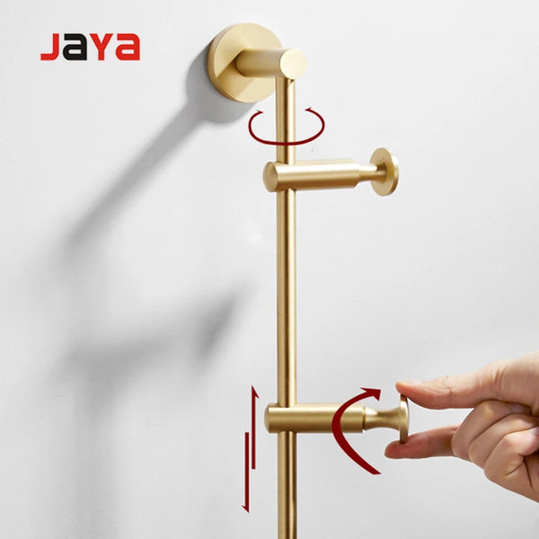 JAYA Nordic Brass Hook Brushed Gold Rotating Coat Hook Wall Hanging Storage Rack Toilet Hanging Rod Hook