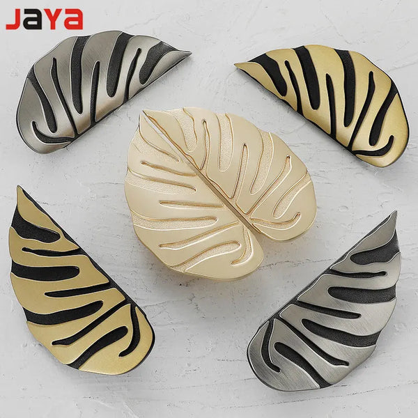JAYA Nordic Personality Creative Leaf-shaped Paired Handle Antique Copper Furniture Gold Cabinet Handle