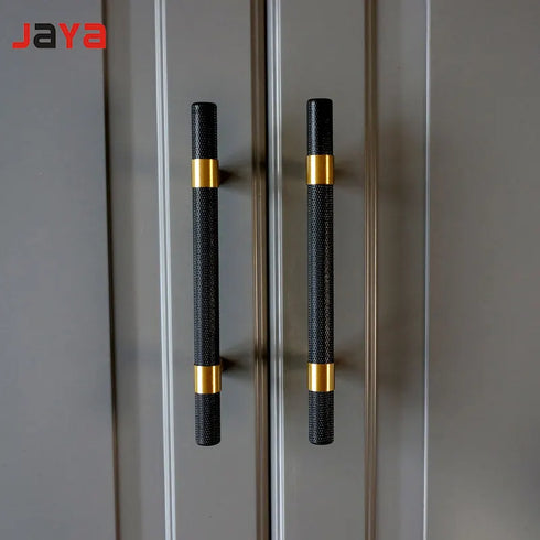 JAYA Nordic Value Black Brass All-copper Knurled Handle American Industrial Style Wardrobe Cabinet Shoe Cabinet Door Handle