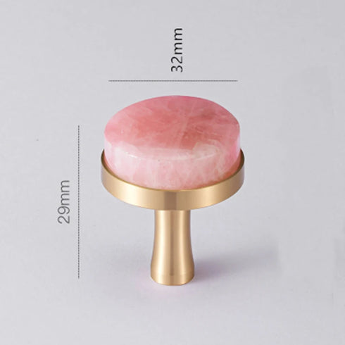 JAYA Pink Crystal Handle Knobs Single Hole Natural Stone & Brass Base Furniture Wine Cabinet Drawer Door Handle Knobs