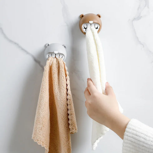 JAYA Punch-Free Kitchen and Bathroom Wall Hanging Towel Rack with Bear Plastic Towel Hook