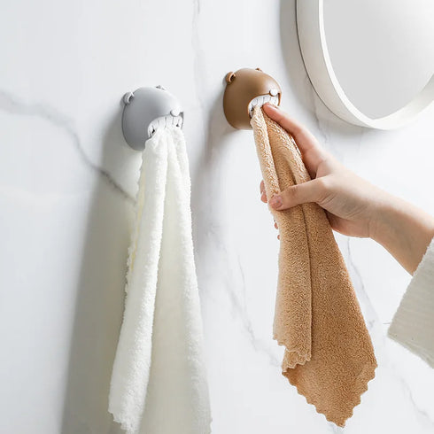 JAYA Punch-Free Kitchen and Bathroom Wall Hanging Towel Rack with Bear Plastic Towel Hook