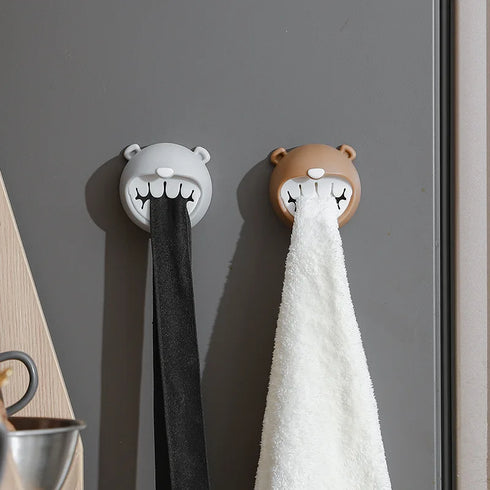 JAYA Punch-Free Kitchen and Bathroom Wall Hanging Towel Rack with Bear Plastic Towel Hook