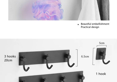 JAYA Punch-Free Wall Hooks Stainless Steel Thumb Hanger Hook Gunmetal Gray Adhesive Hook for Bathroom Shower and Storage Shelf