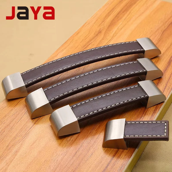 JAYA Single Hole Simple square  Black Brown Furniture Leather Handle Is Suitable for Cabinet  and Suitcases