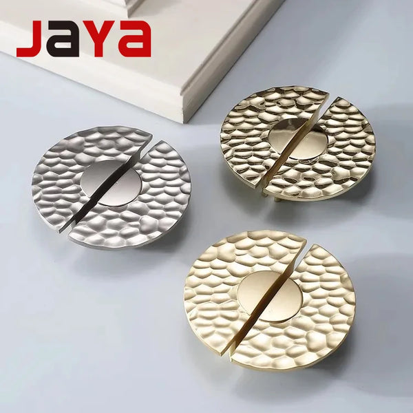 JAYA Solid Zinc Alloy Handmade Cupboard Drawer Pulls Handles Copper Semi Circle Half Moon Hammered Cabinet Handles