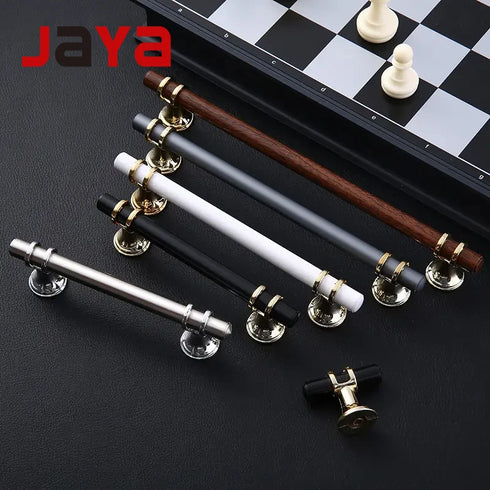 JAYA Steel Knobs with Brush Silver Cabinet and Luxury Brass Door Handle Gold Mid Century Modern Door for a Timeless Handle