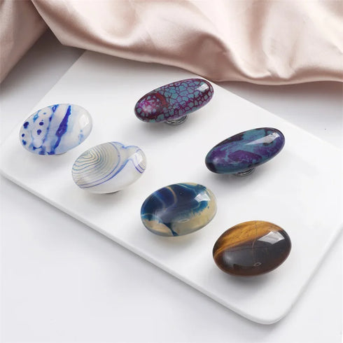 JAYA Unique Door Knob  Natural Agate Cabinet Drawer Knobs Vintage Cupboard Dresser Drawer Pulls Handles Aluminium Wardrobe Knob