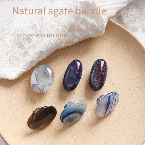 JAYA Unique Door Knob  Natural Agate Cabinet Drawer Knobs Vintage Cupboard Dresser Drawer Pulls Handles Aluminium Wardrobe Knob