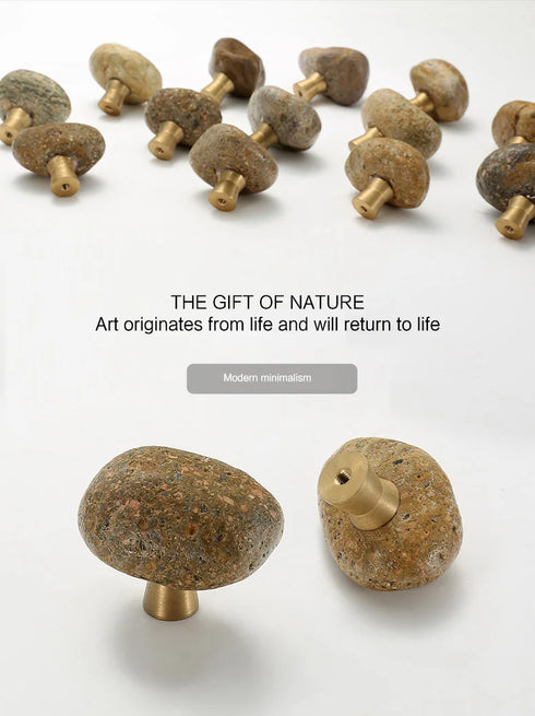 JAYA Unique Door Knob Stone Cabinet Drawer Knobs Vintage Cupboard Dresser Drawer Pulls Handles Brass Wardrobe Knobs Opp Bag OEM