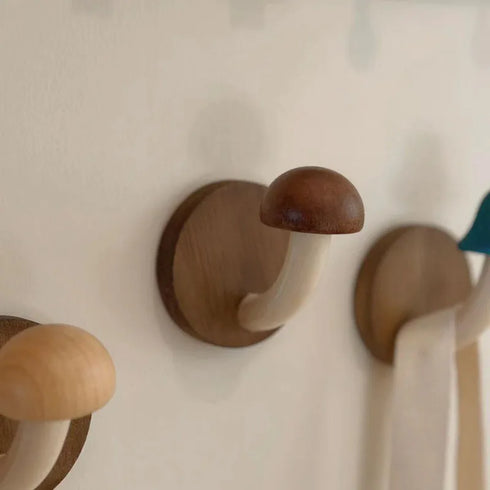 JAYA Vintage Non-punch Mushroom Sticky Wooden Hook  Clothing Hook Door Rear Storage Hook