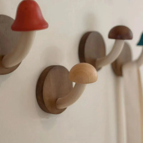JAYA Vintage Non-punch Mushroom Sticky Wooden Hook  Clothing Hook Door Rear Storage Hook