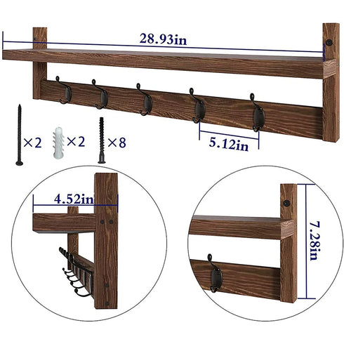 JAYA Wall Hanging Clothes Hanger Wall Wooden Shelving Living Room Wall Hanging Coat Bedroom Multi-Purpose Coat Hook