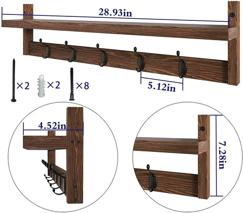 JAYA Wall Hanging Clothes Hanger Wall Wooden Shelving Living Room Wall Hanging Coat Bedroom Multi-Purpose Coat Hook