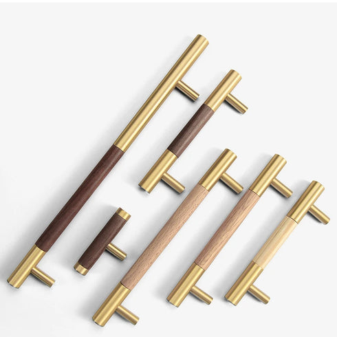 JAYA Walnut Beech Wood Furniture Handles Brass Kitchen Cabinet Door Drawer Knobs Pulls Wooden Handles