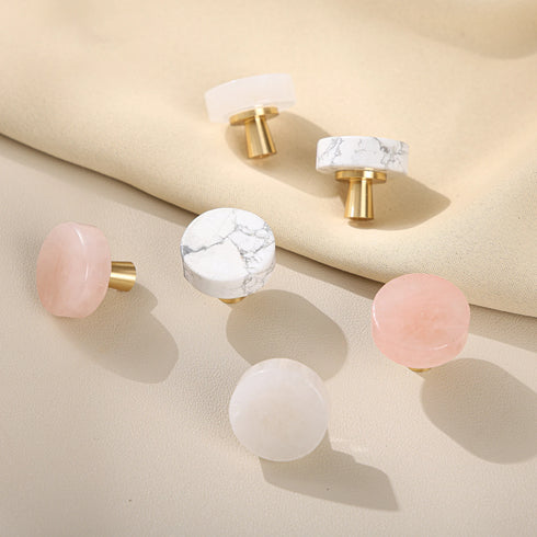 JAYA White Single Hole Small Handle Natural Stone Brass Furniture Wine Cabinet Drawer Door Handle Modern for Living Room