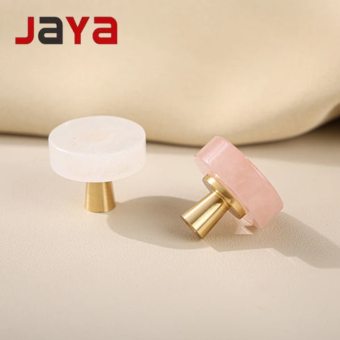 JAYA White Single Hole Small Handle Natural Stone Brass Furniture Wine Cabinet Drawer Door Handle Modern for Living Room