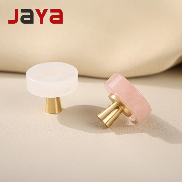 JAYA White Single Hole Small Handle Natural Stone Brass Furniture Wine Cabinet Drawer Door Handle Modern for Living Room