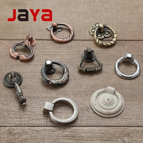 JAYA European Drawer Single Hole Handle Wardrobe Cabinet Bronze Pull Knob Chinese Antique Black Hanging Ring Cabinet Door Handle