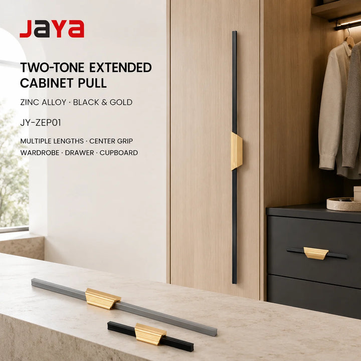 JAYA Zinc Alloy Extra Long Cabinet Pull Handle Black Gold Two Tone Wardrobe Drawer Cupboard Furniture Hardware